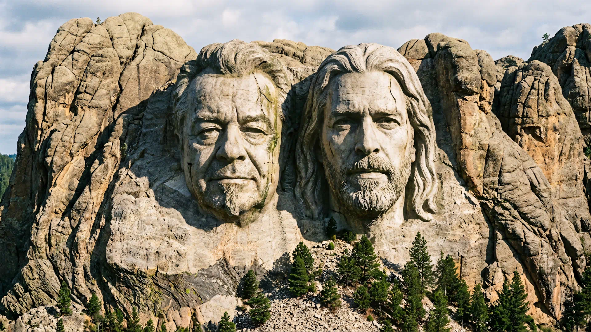 The King's Frog rock band members carved into a giant mountain monument with raw hard rock energy